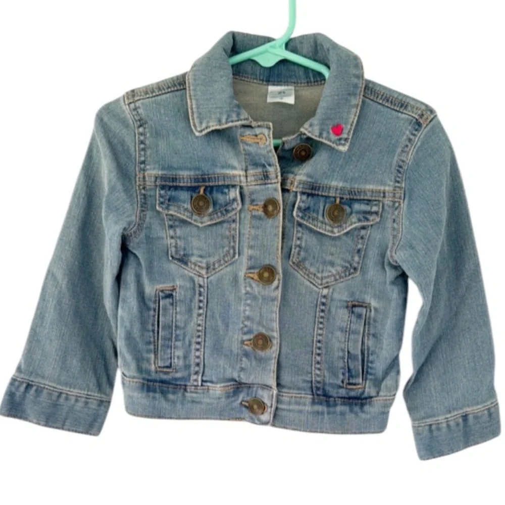 Carter’s girls blue embroidered heart button up stretch jean jacket size 2T